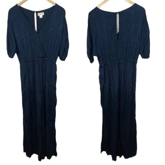 Anthropologie Maeve Jacquard Jumpsuit Blue Navy Blue Size Small Bohemian Wide S - Picture 3 of 15